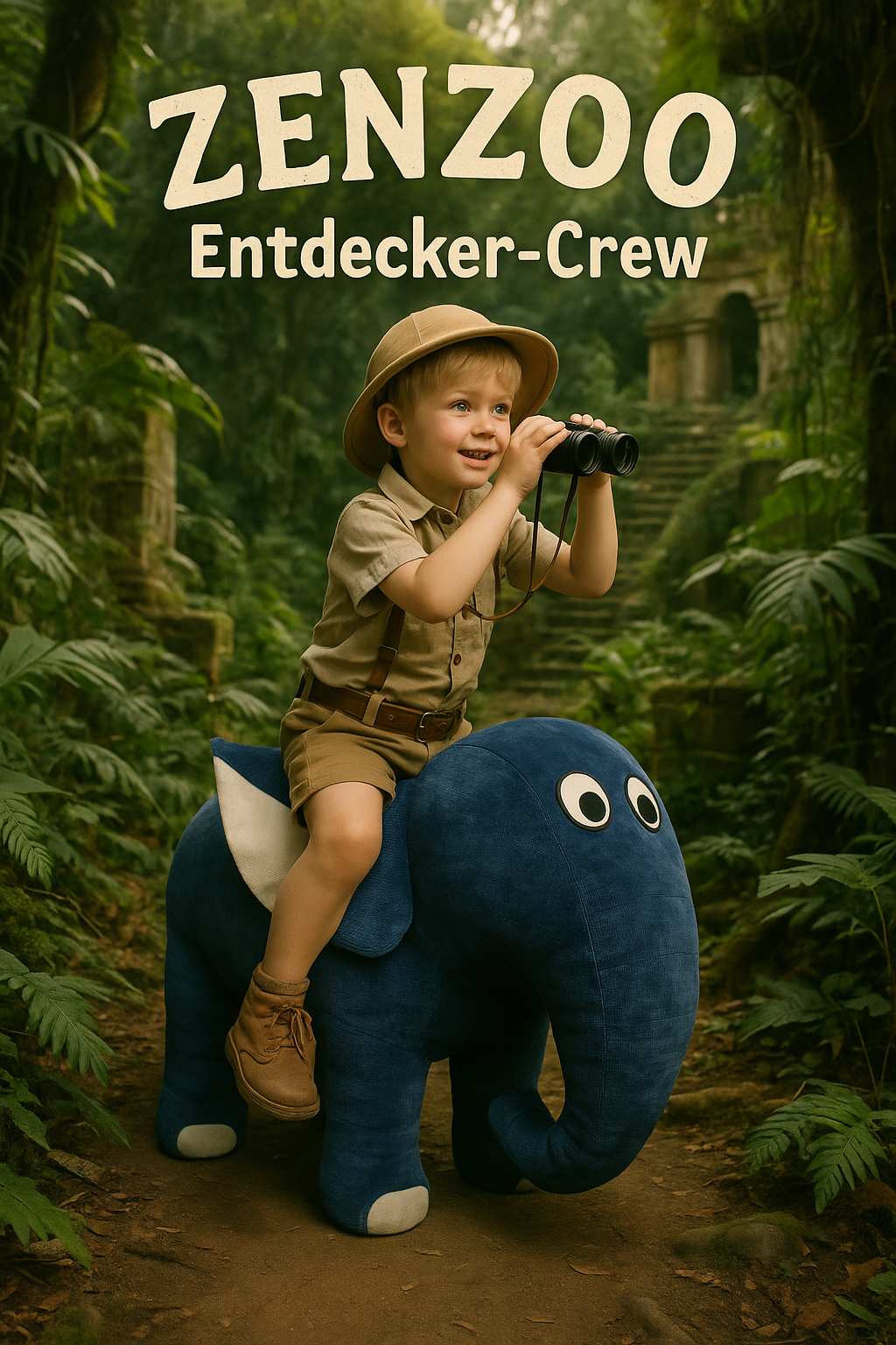 ZENZOO Entdecker-Crew Sitzelefant Kinderhocker Fußbank Gehhilfe Lauflernhilfe dunkelblau