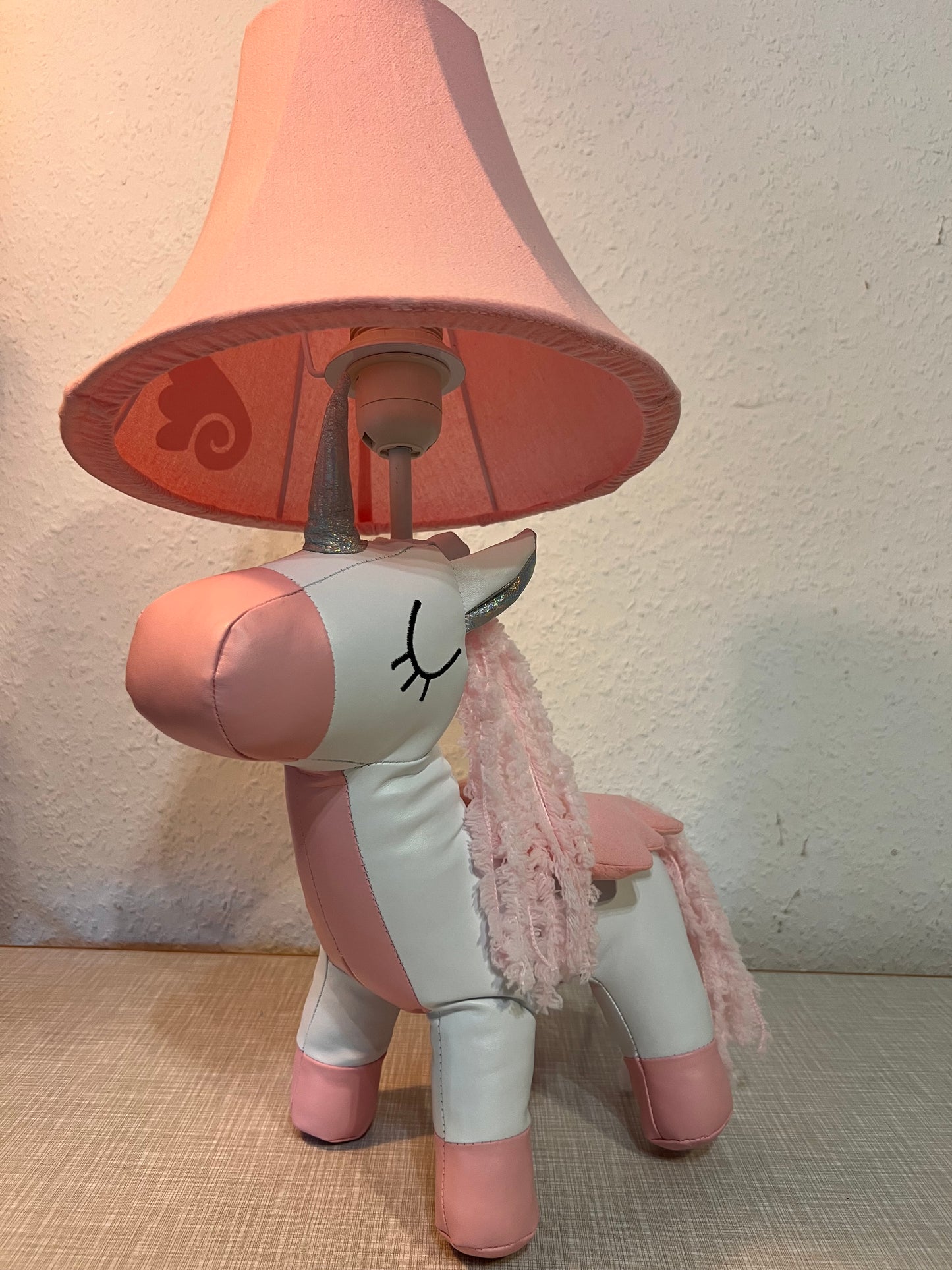 ZENZOO Lichtfreund Einhorn Leder Nachttischleuchte Schreibtischleuchte weiß-rosa