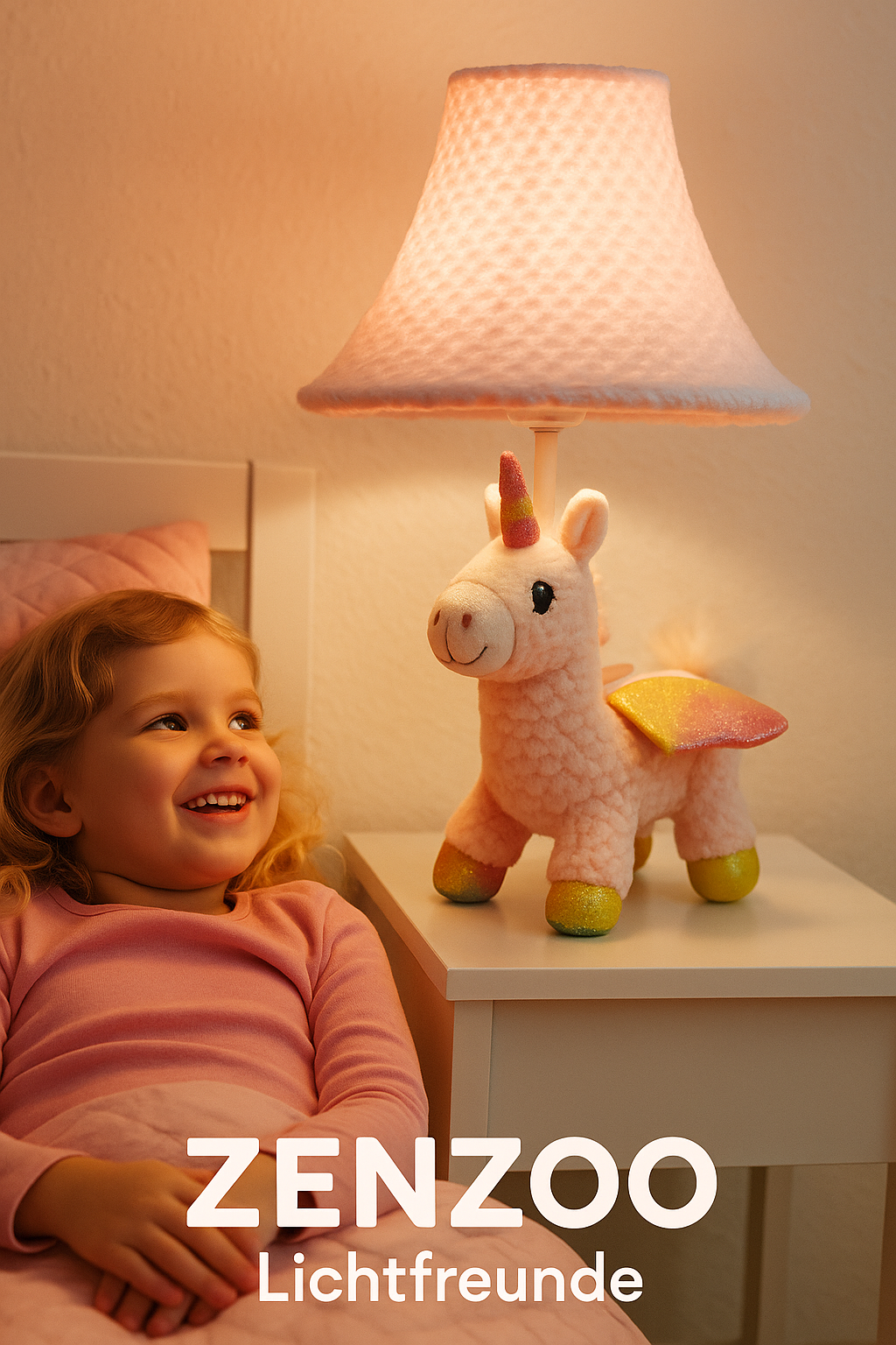 ZENZOO Lichtfreund Einhorn Plüsch Nachttischleuchte Schreibtischleuchte rosa